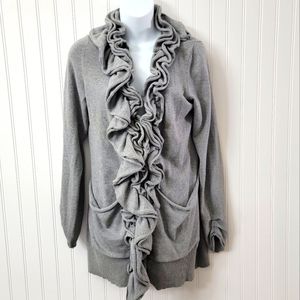 Etcetera gray waterfall ruffle front cardigan size Medium
